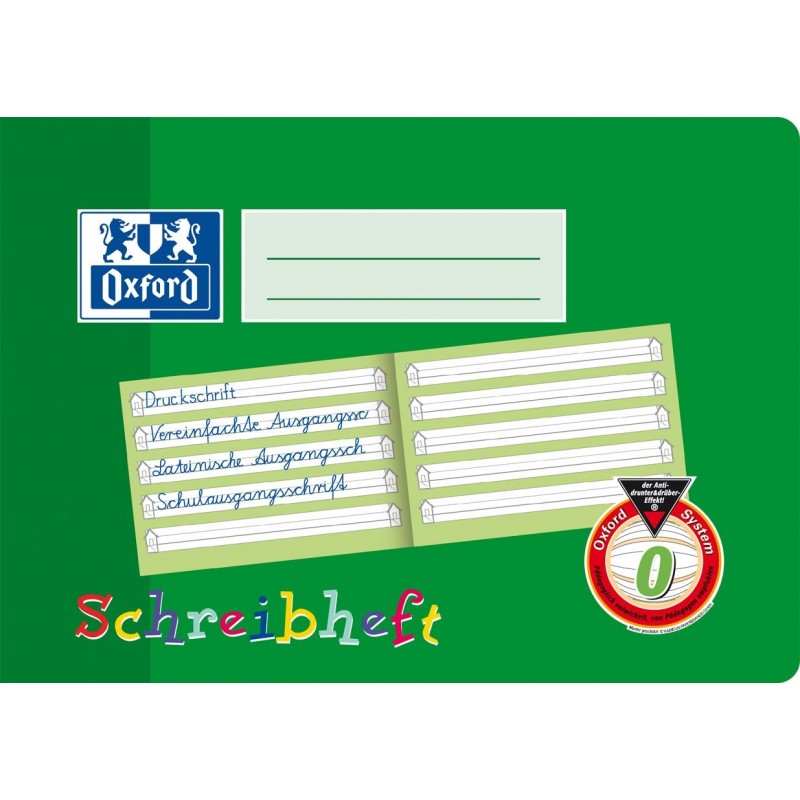 Oxford Schreibheft A5 quer · Lineatur 0 (mit Häuschen) ·90 g/m² 16 Blatt