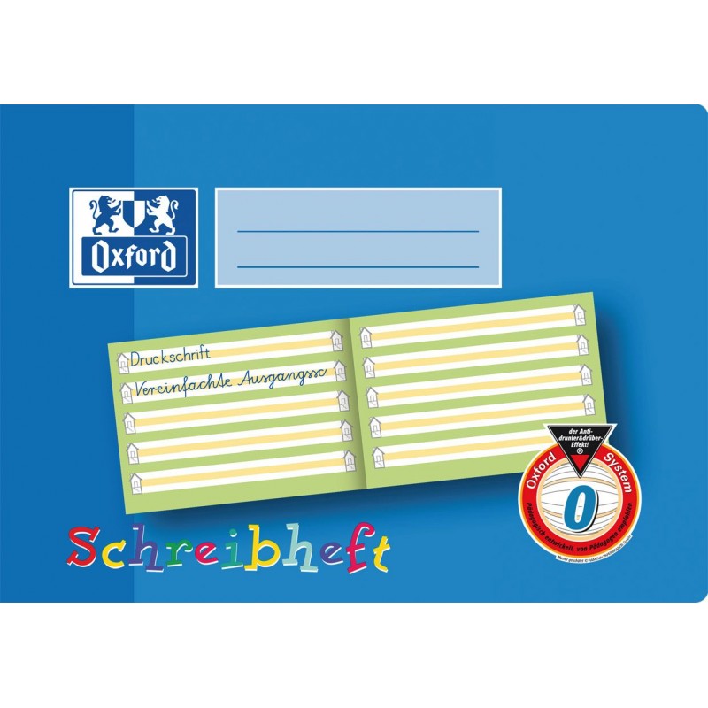 Oxford Schreibheft A5 quer · Lineatur 0 (mit Häuschen · farbige Mittellinie) · 90 g/m² 16 Blatt