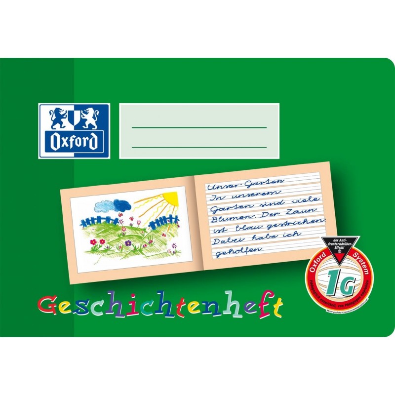 Oxford Geschichtenheft A5 quer · Lineatur 1G · 90 g/m² · 16 Blatt