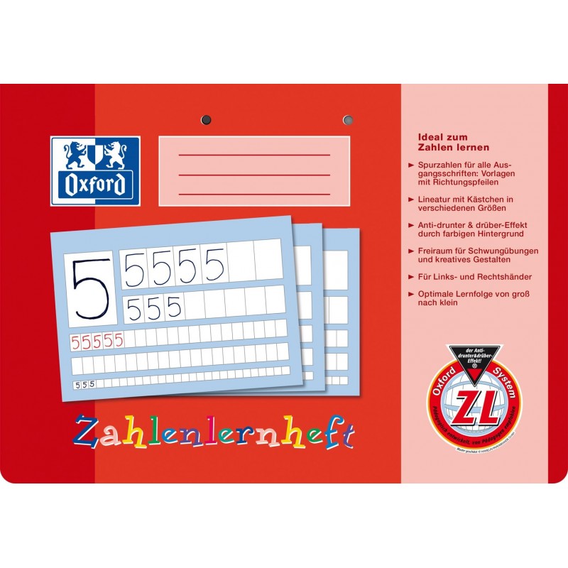 Oxford Zahlenlernheft A4 quer · Lineatur ZL · 90 g/m²