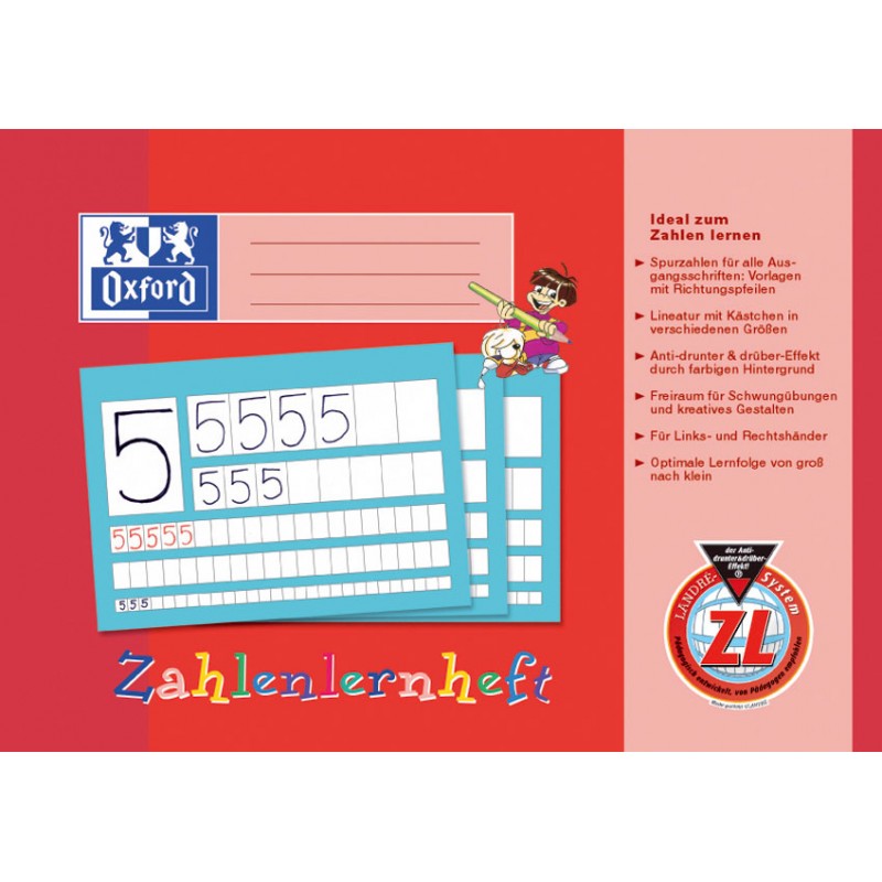 Oxford Zahlenlernheft A4 quer · Lineatur ZL · 90 g/m²