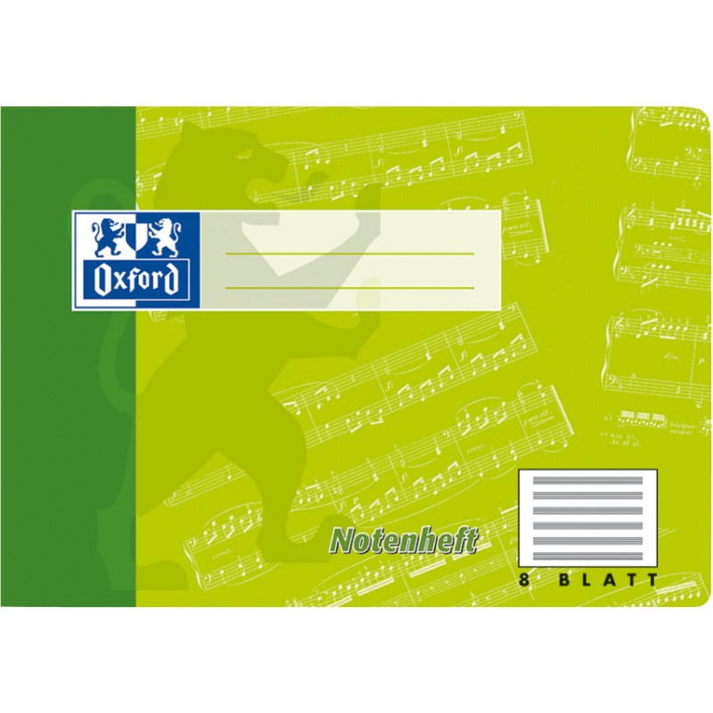 Oxford Notenheft A5 quer · Lineatur 14 · ohne Hilfslinien · 90 g/m² · 8 Blatt