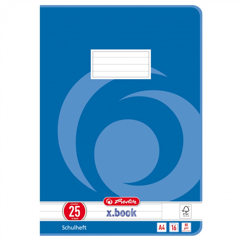 Herlitz Schulheft A4 · Lineatur 25 (liniert · weißer Rand) · 80 g/m² · 16 Blatt