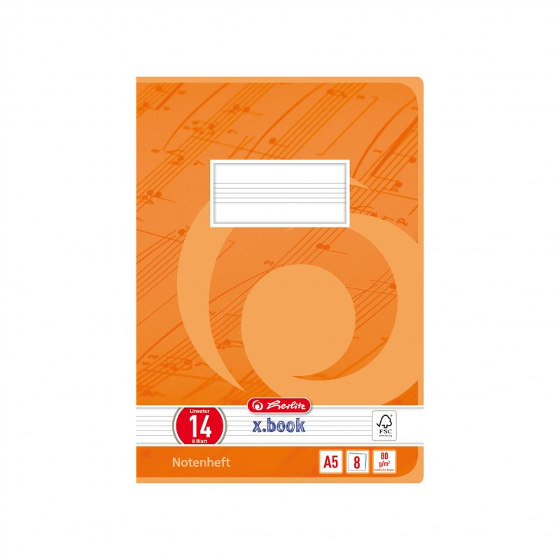 Herlitz Notenheft A5 · Lineatur 14 (ohne Hilfslinien) · 80 g/m² · 8 Blatt