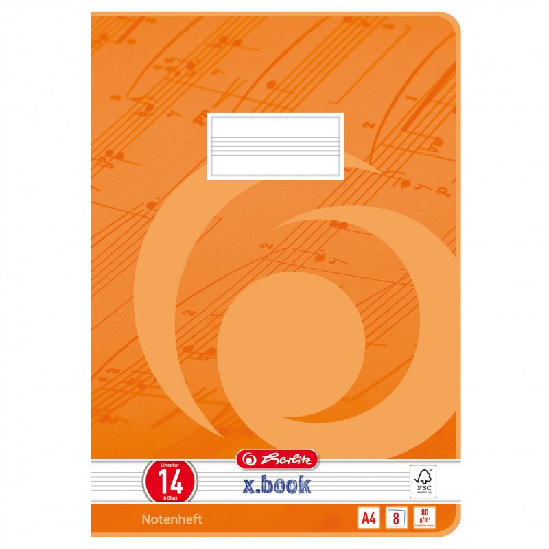 Herlitz Notenheft A4 · Lineatur 14 (ohne Hilfslinien) · 80 g/m² · 8 Blatt