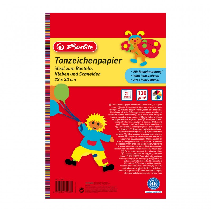 Herlitz Tonzeichenpapierblock 130 g/m² · 23 x 33 cm · 20 Blatt in 10 Farben