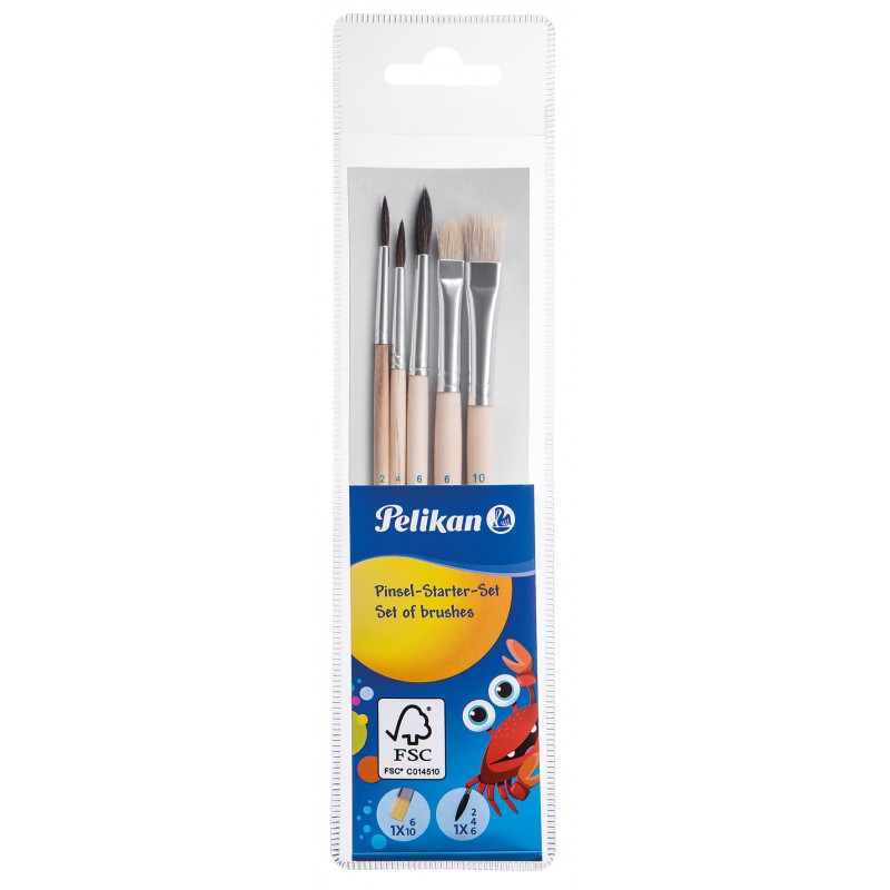 Pelikan Pinsel Starter-Set mit 5 Stück (3 x Feinhaar · 2 x Borsten)