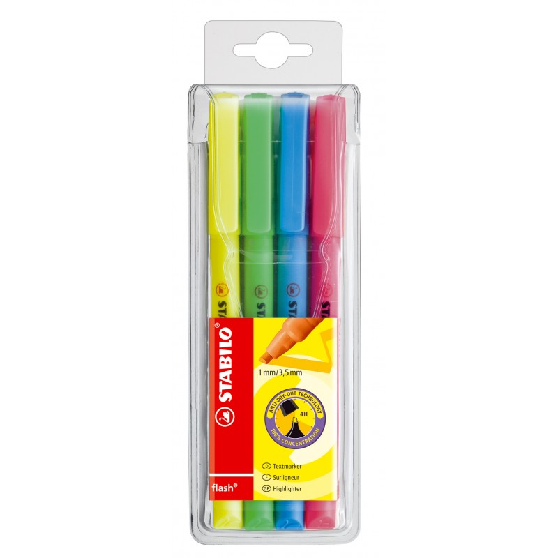 STABILO® Textmarker STABILO® flash® · Etui mit 4 Stiften