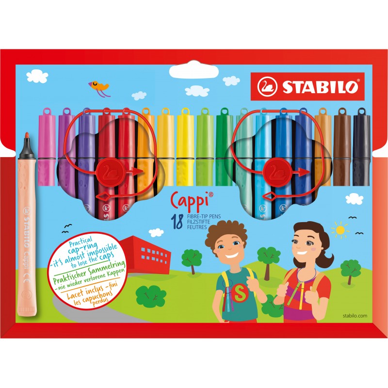 STABILO® Filzstift mit Kappenring STABILO® Cappi® · Kartonetui mit 18 Stiften