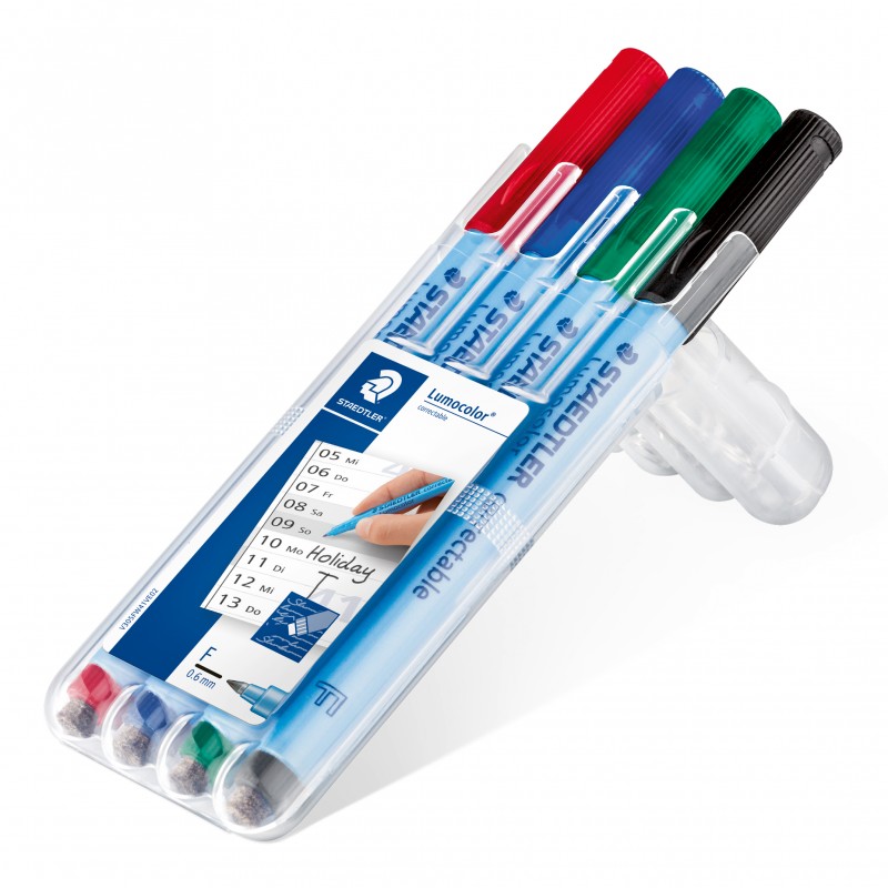 STAEDTLER® Folienstift Lumocolor® correctable ·F-Spitze ca. 0 ·6 mm · Box mit 4 Farben