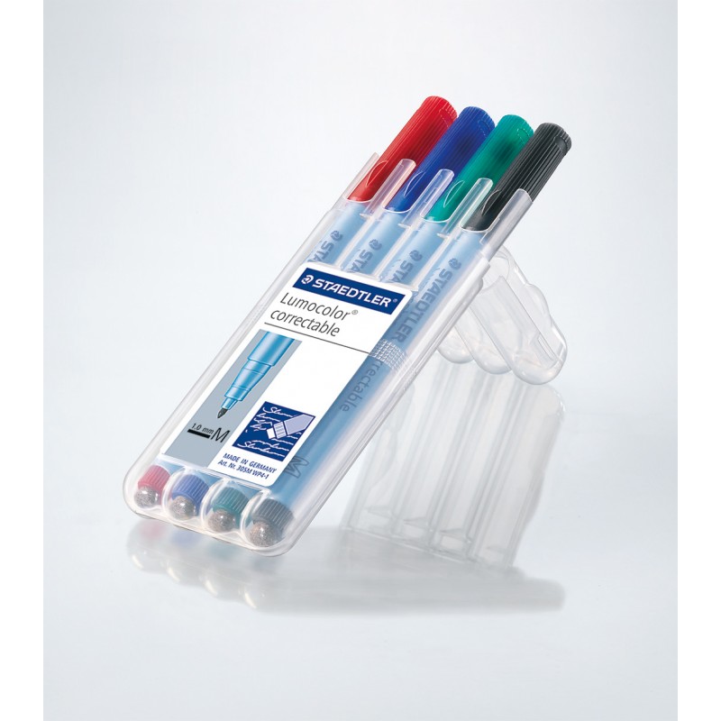 STAEDTLER® Folienstift Lumocolor® correctable · M-Spitze ca. 1 ·0 mm · Box mit 4 Farben