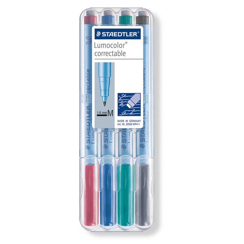 STAEDTLER® Folienstift Lumocolor® correctable · M-Spitze ca. 1 ·0 mm · Box mit 4 Farben