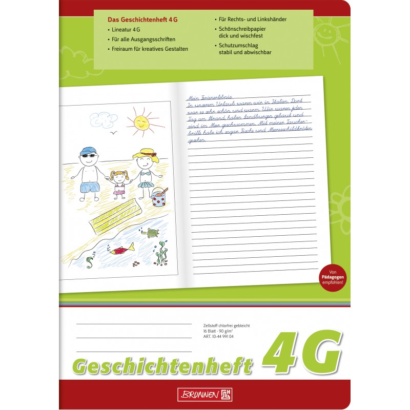 BRUNNEN Geschichtenheft A4 · Lineatur 4G · 80 g/m² · 16 Blatt