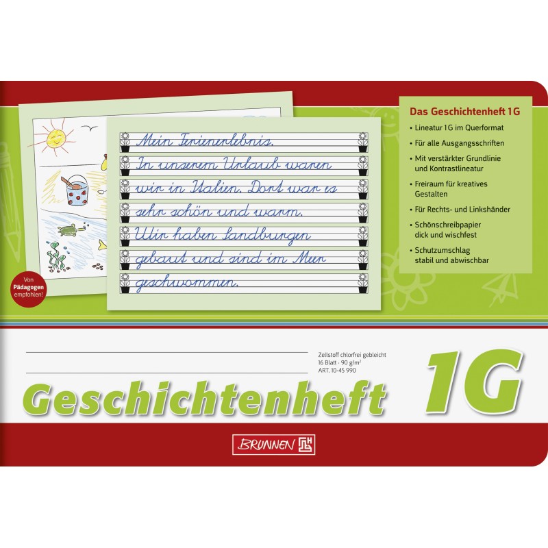 BRUNNEN Geschichtenheft · DIN A5 quer · Lineatur 1G · 16 Blatt