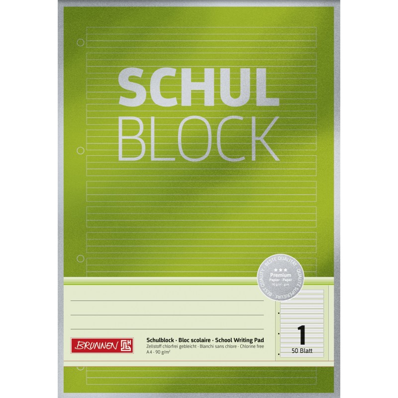 BRUNNEN Schulblock · DIN A4 · Lineatur 1 · 50 Blatt · Premium