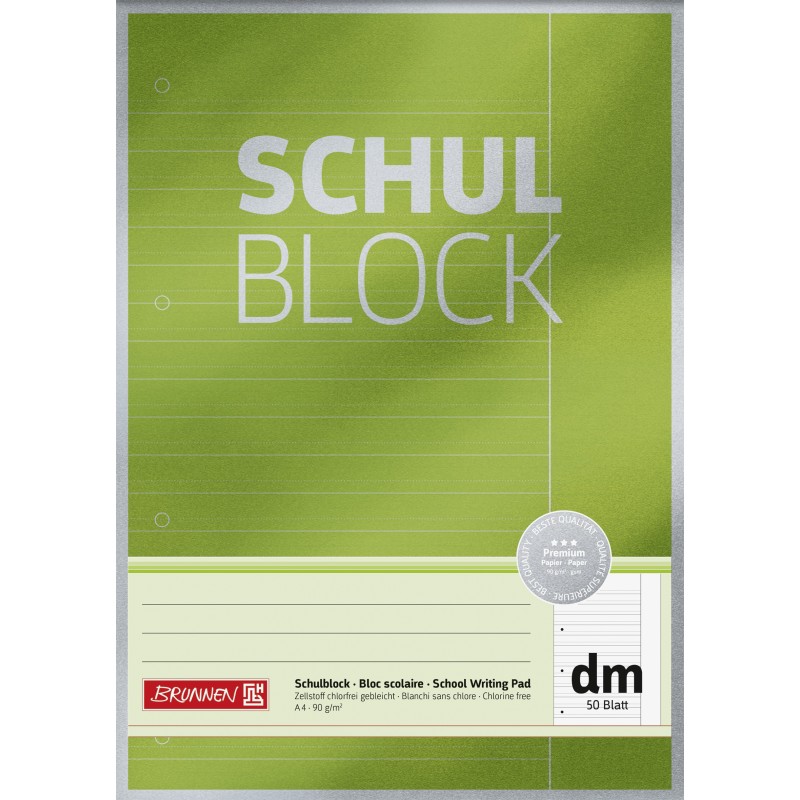 BRUNNEN Schulblock · DIN A4 · Lineatur dm · 50 Blatt · Premium