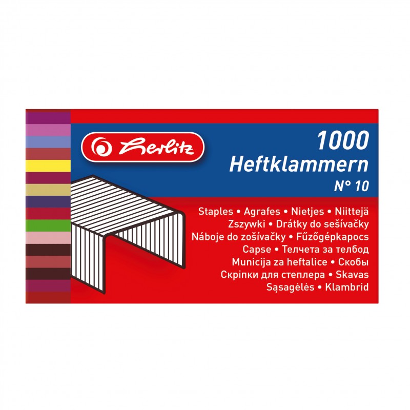 herlitz Heftklammer für Büroheftgerät No.10 · verzinkt · 1.000er Schachtel  · 20 Strips à 50 Heftklammern