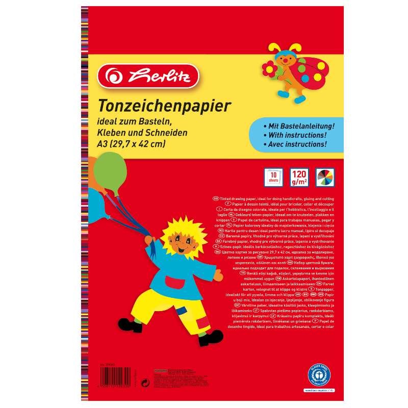 Herlitz Tonzeichenpapierblock 130 g/m² · A3 · 10 Blatt in 10 Farben