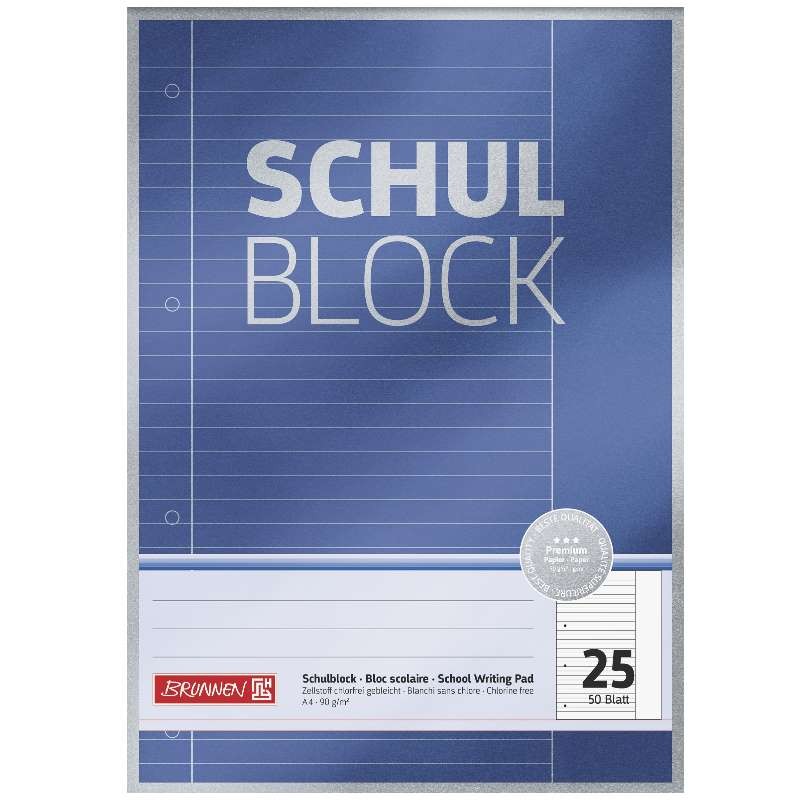 BRUNNEN Schulblock · DIN A4 · Lineatur 25 · 50 Blatt · Premium