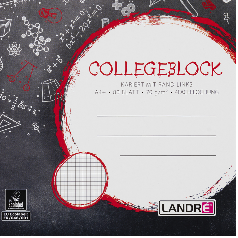 LANDRÉ Collegeblock · A4 · 80 Blatt · Lineatur 22 · kariert · ohne Rand