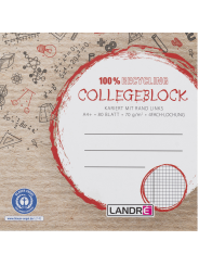 LANDRÉ Recycling-Collegeblock · A4 · 80 Blatt · Lineatur 22 · kariert · ohne Rand