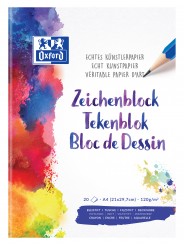 Oxford Zeichenblock · A4 · 120 g/m² echtes Künstlerpapier · beidseitig perforiert · 20 Blatt