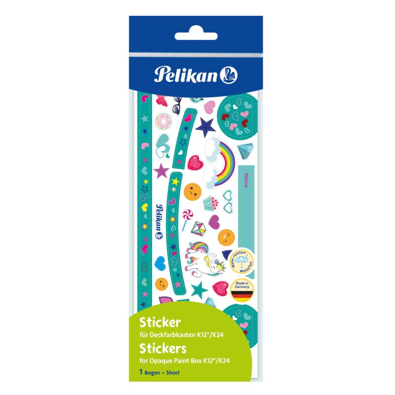 Pelikan Stickerbogen für Deckfarbkasten K12/K24 · Türkis/Herzen