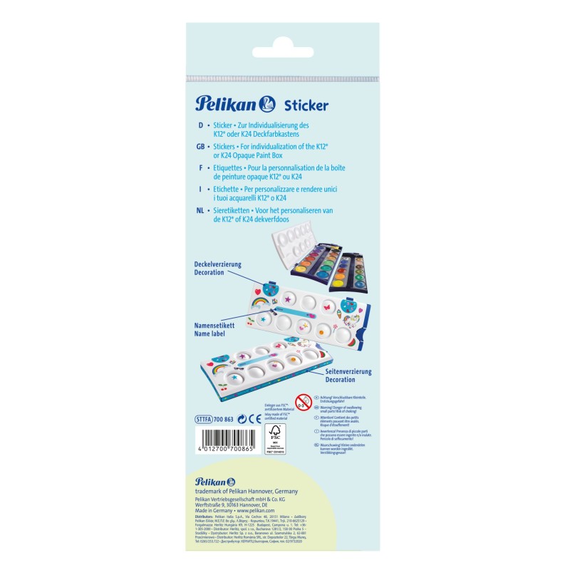 Pelikan Stickerbogen für Deckfarbkasten K12/K24 · Türkis/Herzen