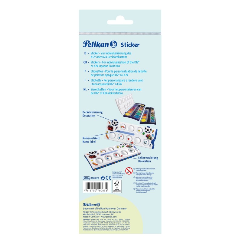 Pelikan Stickerbogen für Deckfarbkasten K12/K24 · Blau/Fußball